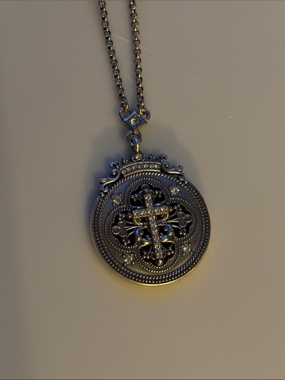 Brighton Silver-Tone Ornate Cross Medallion Necklace